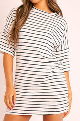 Cream Black Striped T-shirt Dress - Hanaa