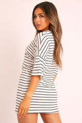 Cream Black Striped T-shirt Dress - Hanaa