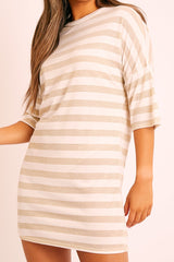 White Gold Striped T-shirt Dress - Hanaa