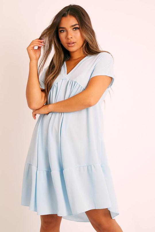 Blue Plunge Smock Dress - Cambriella