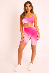 Pink Ombre Crop Top Cycling Shorts Co-ord - Gillie
