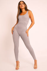 Grey Seam Corset Detail Bodycon Jumpsuit - Natalia
