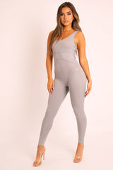 Grey Seam Corset Detail Bodycon Jumpsuit - Natalia
