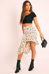 Stone Polka Print Frilled Hem Midi Skirt - Julia