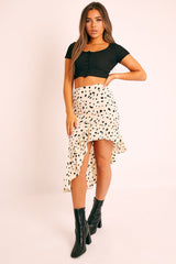 Stone Polka Print Frilled Hem Midi Skirt - Julia