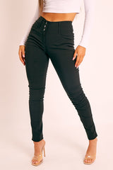 Black Silver Button High Waist Jeans - Sylvi