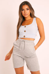 Light Blue Ribbed Button Front Crop Top - Brihana
