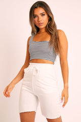 White Longline Jogger Shorts - Flonnie