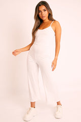 White Ribbed Wide Leg Jumpsuit - Elpha
