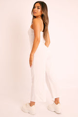 White Ribbed Wide Leg Jumpsuit - Elpha