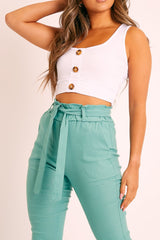 White Ribbed Button Front Crop Top - Brihana