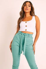 White Ribbed Button Front Crop Top - Brihana