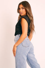 Black Shoulder Pad Oversized T-shirt - Amzie