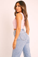 Pink Ribbed Button Front Crop Top - Brihana