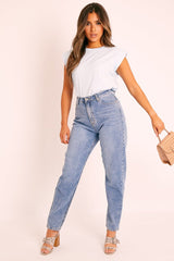 Blue Shoulder Pad Oversized T-shirt - Amzie