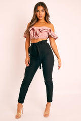 Pink Ruffle Front Bardot Crop Top - Lacie