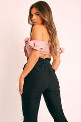 Pink Ruffle Front Bardot Crop Top - Lacie