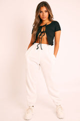 Black Open Tie Front Crop Top - Ozella