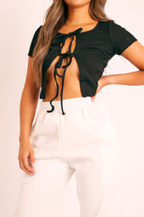 Black Open Tie Front Crop Top - Ozella