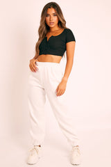 Black Button Front Scoop Neck Crop Top - Khiya