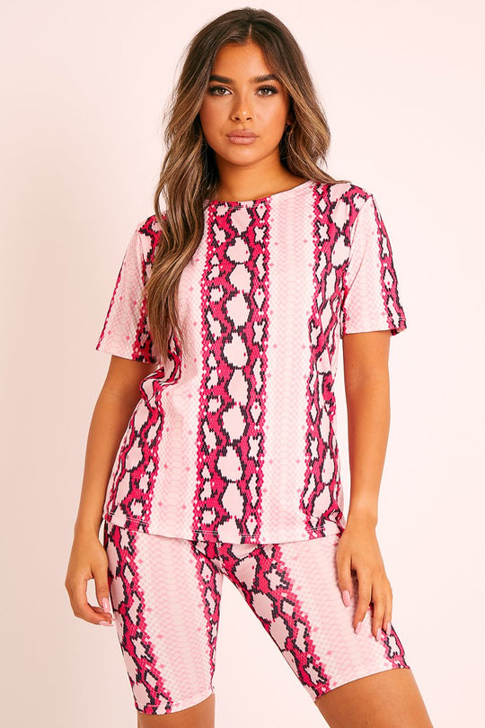 Pink Snake T-shirt Cycling Short Set - Alissandra