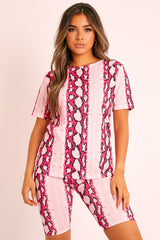 Pink Snake T-shirt Cycling Short Set - Alissandra