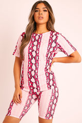 Pink Snake T-shirt Cycling Short Set - Alissandra