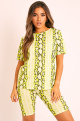 Lime Snake T-shirt Cycling Short Set - Alissandra