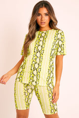 Lime Snake T-shirt Cycling Short Set - Alissandra