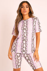 Lilac Snake T-shirt Cycling Short Set - Alissandra