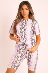 Lilac Snake T-shirt Cycling Short Set - Alissandra