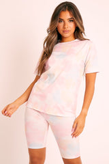 Pink Tie-Dye T-shirt Cycling Short Set - Boni