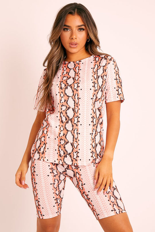 Orange Snake T-shirt Cycling Short Set - Alissandra