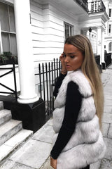 Light Grey Faux leather and Fur Gilet - Felicia