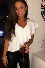 White One Shouldered Frill Top - Maysa