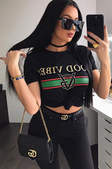 Black Good Vibes Slogan T-shirt - Tayla