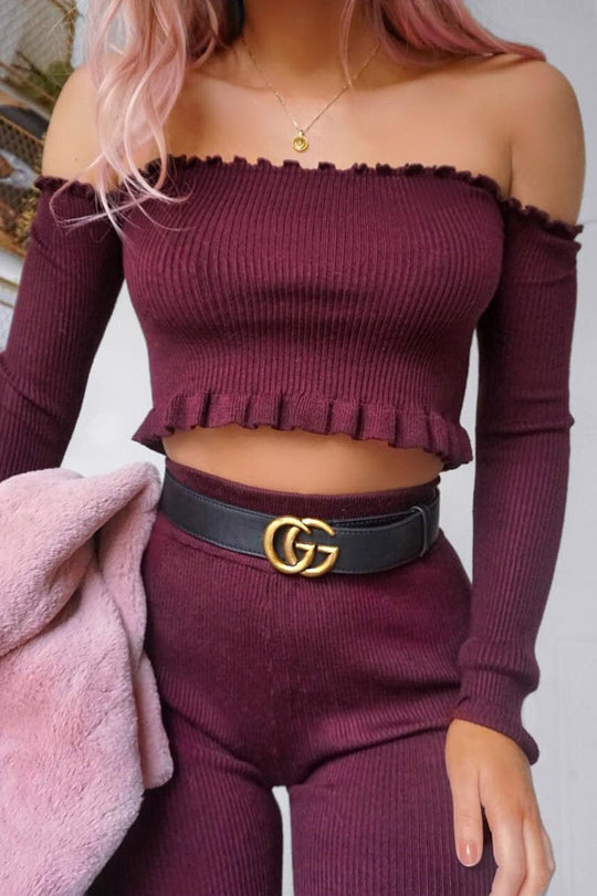 Wine Ribbed Knit Co-ord - Luna