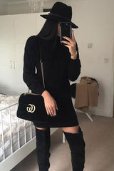 Black Roll Neck Cable Knit Jumper Dress - Dawn