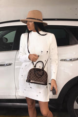 White Knit Distressed Jumper Dress - Cheryl