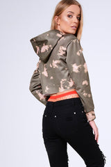 Khaki Tie Dye Cropped Champion Graphic Hoodie - Lauren
