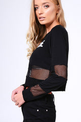 Black 'Troublesome' Slogan Mesh Panel Cropped Jumper - Ollie