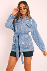 Mid Blue Distressed Belted Jacket - Camilla