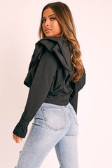Black Ruffle Shoulder Cropped Shirt - Fiorella
