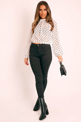 White Metallic Polka Pleated Front Blouse - Cabella