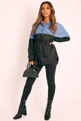 Black Colour Block Denim Shirt - Jaiya