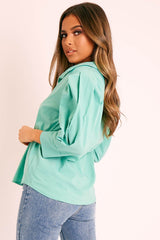 Green 3/4 Sleeve Button Shirt - Gelila
