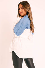 White Colour Block Denim Shirt - Jaiya