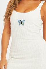 White Fluffy Yarn Butterfly Motif Mini Dress - Jamie