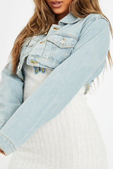Light Blue Washed Extreme Cropped Denim Jacket - Viana