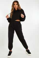 Black Cropped Oversized Hoodie and Joggers Co-ord - Karenza